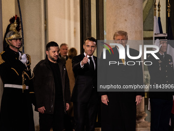 On the sidelines of the grand reopening ceremony of the Notre Dame Cathedral in Paris, France, on December 7, 2024, French President Emmanue...