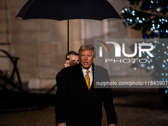 On the sidelines of the grand reopening ceremony of the Notre Dame Cathedral in Paris, France, on December 7, 2024, French President Emmanue...