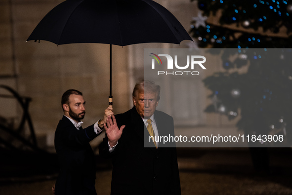 On the sidelines of the grand reopening ceremony of the Notre Dame Cathedral in Paris, France, on December 7, 2024, French President Emmanue...