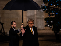 On the sidelines of the grand reopening ceremony of the Notre Dame Cathedral in Paris, France, on December 7, 2024, French President Emmanue...