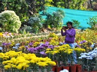 Visitors attend the 38th Chrysanthemum Flower Exhibition at Rajasthan University in Jaipur, Rajasthan, India, on December 7, 2024. (