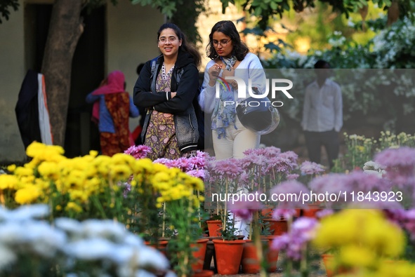 Visitors attend the 38th Chrysanthemum Flower Exhibition at Rajasthan University in Jaipur, Rajasthan, India, on December 7, 2024. 