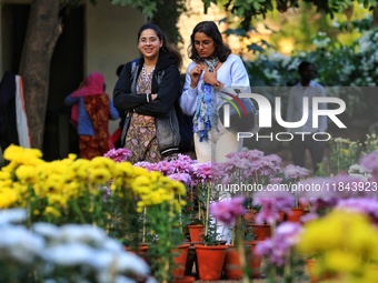 Visitors attend the 38th Chrysanthemum Flower Exhibition at Rajasthan University in Jaipur, Rajasthan, India, on December 7, 2024. (