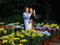 Visitors attend the 38th Chrysanthemum Flower Exhibition at Rajasthan University in Jaipur, Rajasthan, India, on December 7, 2024. (