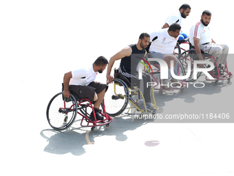 Al Bassma Club Team members during training in the school at Beit Lahiya in the northern Gaza Strip, on April 6, 2016.  Al-Bassma Club is a...