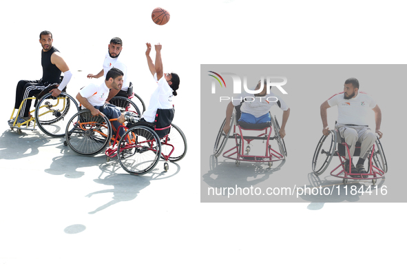 Al Bassma Club Team members during training in the school at Beit Lahiya in the northern Gaza Strip, on April 6, 2016.  Al-Bassma Club is a...