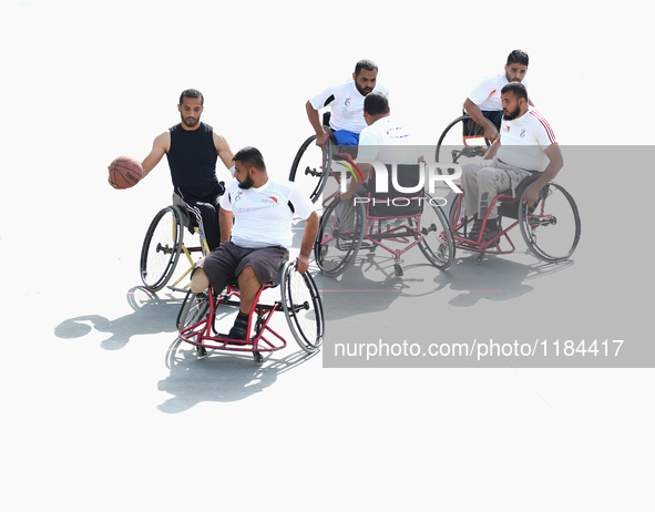 Al Bassma Club Team members during training in the school at Beit Lahiya in the northern Gaza Strip, on April 6, 2016.  Al-Bassma Club is a...