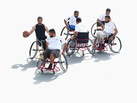 Al Bassma Club Team members during training in the school at Beit Lahiya in the northern Gaza Strip, on April 6, 2016.  Al-Bassma Club is a...