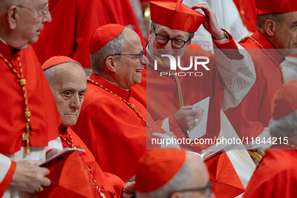 Cardinals attend an Ordinary Public Consistory for the creation of new cardinals at St. Peter's Basilica in the Vatican on December 7, 2024....