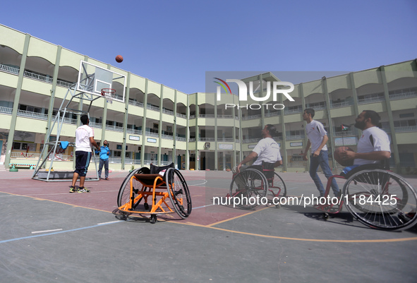 Al Bassma Club Team members during training in the school at Beit Lahiya in the northern Gaza Strip, on April 6, 2016.  Al-Bassma Club is a...