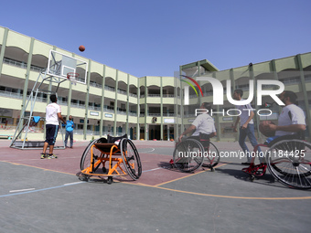 Al Bassma Club Team members during training in the school at Beit Lahiya in the northern Gaza Strip, on April 6, 2016.  Al-Bassma Club is a...