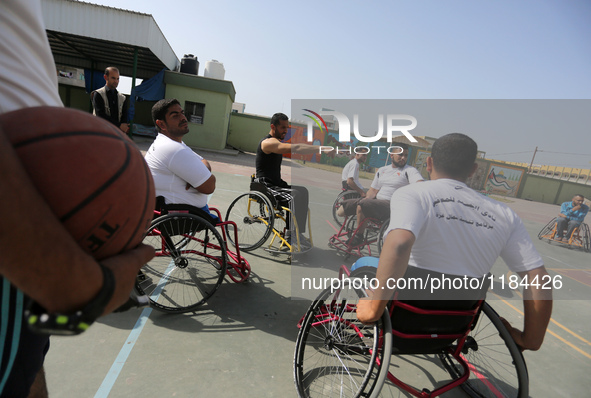 Al Bassma Club Team members during training in the school at Beit Lahiya in the northern Gaza Strip, on April 6, 2016.  Al-Bassma Club is a...