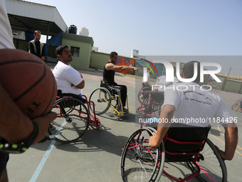 Al Bassma Club Team members during training in the school at Beit Lahiya in the northern Gaza Strip, on April 6, 2016.  Al-Bassma Club is a...