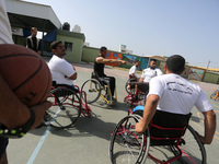 Al Bassma Club Team members during training in the school at Beit Lahiya in the northern Gaza Strip, on April 6, 2016.  Al-Bassma Club is a...