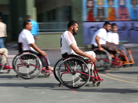 Al Bassma Club Team members during training in the school at Beit Lahiya in the northern Gaza Strip, on April 6, 2016.  Al-Bassma Club is a...