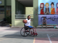 A member of Al Bassma Club Team during training in the school at Beit Lahiya in the northern Gaza Strip, on April 6, 2016.  Al-Bassma Club i...