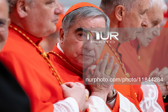 Cardinal Giovanni Angelo Becciu attends an Ordinary Public Consistory for the creation of new cardinals at St. Peter's Basilica in the Vatic...