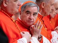 Cardinal Giovanni Angelo Becciu attends an Ordinary Public Consistory for the creation of new cardinals at St. Peter's Basilica in the Vatic...