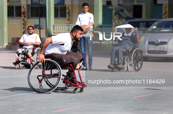 A member of Al Bassma Club Team during training in the school at Beit Lahiya in the northern Gaza Strip, on April 6, 2016.  Al-Bassma Club i...