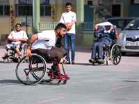 A member of Al Bassma Club Team during training in the school at Beit Lahiya in the northern Gaza Strip, on April 6, 2016.  Al-Bassma Club i...