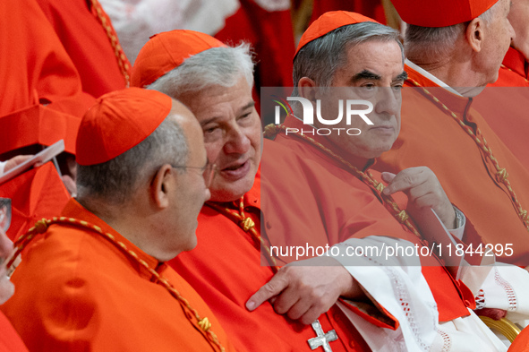 Cardinal Giovanni Angelo Becciu attends an Ordinary Public Consistory for the creation of new cardinals at St. Peter's Basilica in the Vatic...