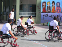 Al Bassma Club Team members during training in the school at Beit Lahiya in the northern Gaza Strip, on April 6, 2016.  Al-Bassma Club is a...