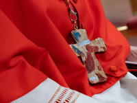 The wooden cross made with migrant boats of Cardinal Michael Czerny attends an Ordinary Public Consistory for the creation of new cardinals...