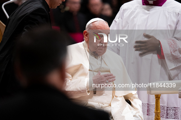 Pope Francis attends an Ordinary Public Consistory for the creation of new cardinals at St. Peter's Basilica in the Vatican on December 7, 2...