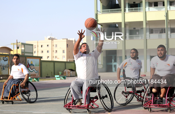 Al Bassma Club Team members during training in the school at Beit Lahiya in the northern Gaza Strip, on April 6, 2016.  Al-Bassma Club is a...