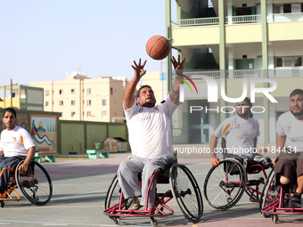 Al Bassma Club Team members during training in the school at Beit Lahiya in the northern Gaza Strip, on April 6, 2016.  Al-Bassma Club is a...