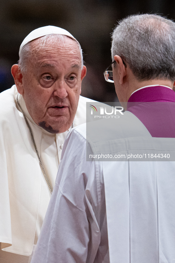 Pope Francis attends an Ordinary Public Consistory for the creation of new cardinals at St. Peter's Basilica in the Vatican on December 7, 2...