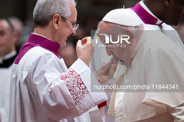 Pope Francis attends an Ordinary Public Consistory for the creation of new cardinals at St. Peter's Basilica in the Vatican on December 7, 2...