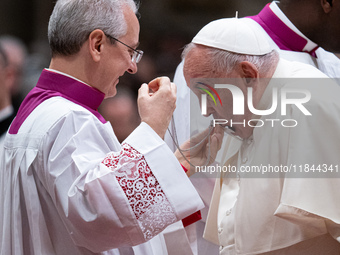 Pope Francis attends an Ordinary Public Consistory for the creation of new cardinals at St. Peter's Basilica in the Vatican on December 7, 2...