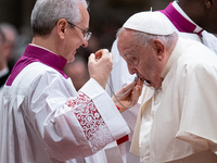 Pope Francis attends an Ordinary Public Consistory for the creation of new cardinals at St. Peter's Basilica in the Vatican on December 7, 2...