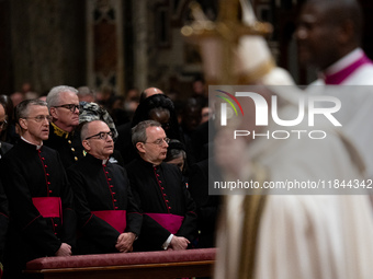 Pope Francis attends an Ordinary Public Consistory for the creation of new cardinals at St. Peter's Basilica in the Vatican on December 7, 2...