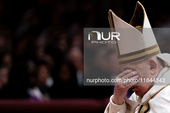 Pope Francis attends an Ordinary Public Consistory for the creation of new cardinals at St. Peter's Basilica in the Vatican on December 7, 2...