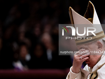 Pope Francis attends an Ordinary Public Consistory for the creation of new cardinals at St. Peter's Basilica in the Vatican on December 7, 2...