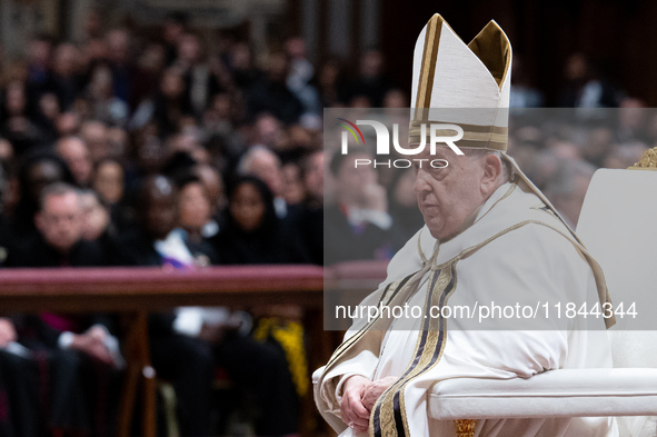 Pope Francis attends an Ordinary Public Consistory for the creation of new cardinals at St. Peter's Basilica in the Vatican on December 7, 2...