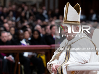 Pope Francis attends an Ordinary Public Consistory for the creation of new cardinals at St. Peter's Basilica in the Vatican on December 7, 2...