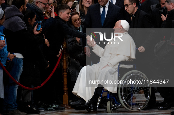 Pope Francis attends an Ordinary Public Consistory for the creation of new cardinals at St. Peter's Basilica in the Vatican on December 7, 2...