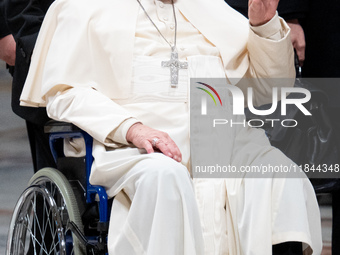 Pope Francis attends an Ordinary Public Consistory for the creation of new cardinals at St. Peter's Basilica in the Vatican on December 7, 2...