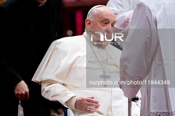 Pope Francis attends an Ordinary Public Consistory for the creation of new cardinals at St. Peter's Basilica in the Vatican on December 7, 2...