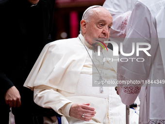 Pope Francis attends an Ordinary Public Consistory for the creation of new cardinals at St. Peter's Basilica in the Vatican on December 7, 2...