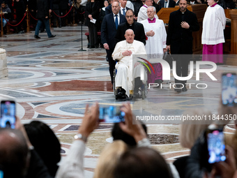 Pope Francis attends an Ordinary Public Consistory for the creation of new cardinals at St. Peter's Basilica in the Vatican on December 7, 2...