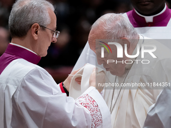 Pope Francis attends an Ordinary Public Consistory for the creation of new cardinals at St. Peter's Basilica in the Vatican on December 7, 2...