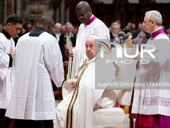 Pope Francis attends an Ordinary Public Consistory for the creation of new cardinals at St. Peter's Basilica in the Vatican on December 7, 2...