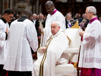 Pope Francis attends an Ordinary Public Consistory for the creation of new cardinals at St. Peter's Basilica in the Vatican on December 7, 2...