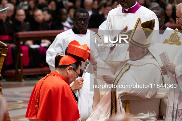 Newly-appointed Japanese Cardinal Tarcisio Isao Kikuchi looks on during an Ordinary Public Consistory for the creation of new cardinals at S...