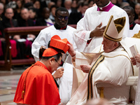 Newly-appointed Japanese Cardinal Tarcisio Isao Kikuchi looks on during an Ordinary Public Consistory for the creation of new cardinals at S...