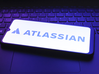 The Atlassian Corporation logo appears on the screen of a smartphone in Reno, United States, on December 7, 2024. (